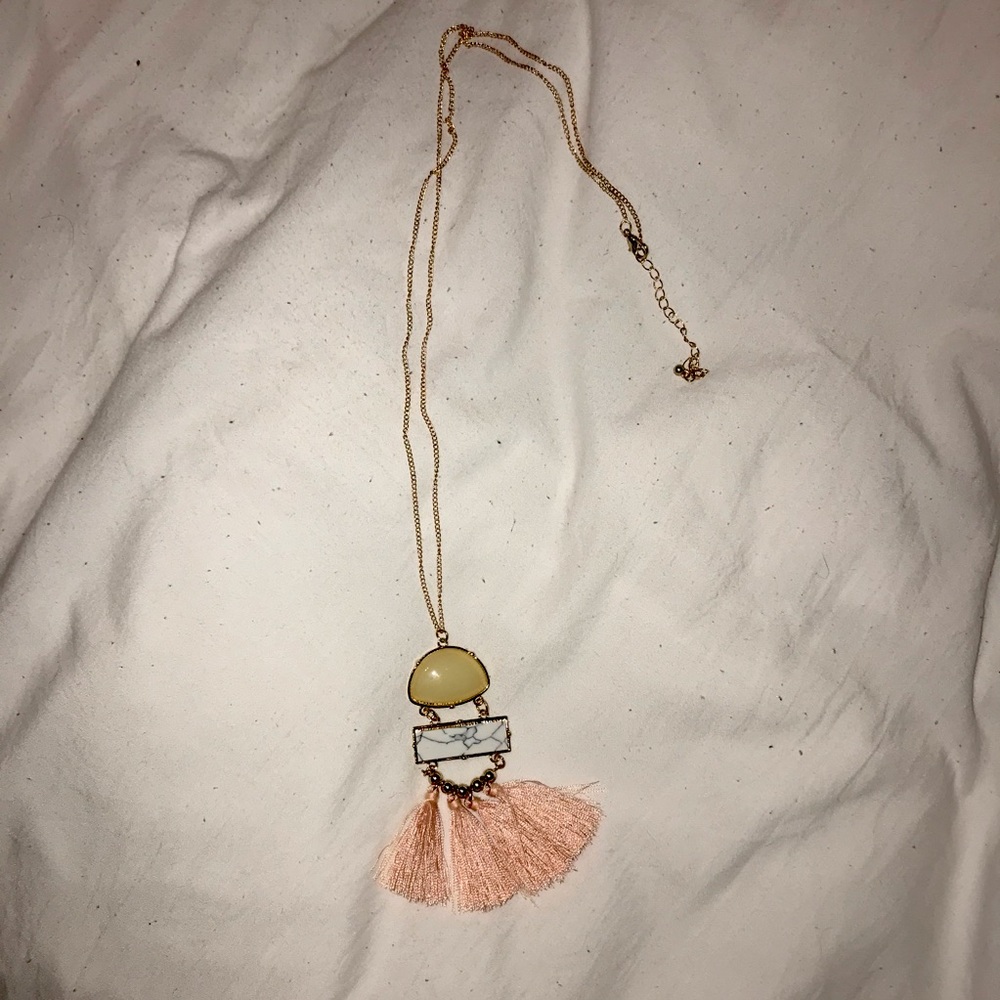 Long Necklace pendant marble fringe